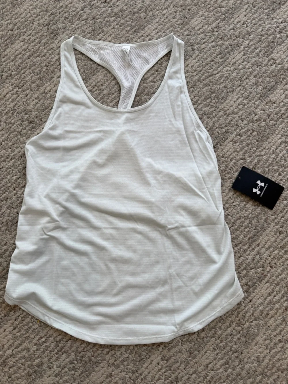 Under Armour White Racerback Tank Top Small Athleisure Gym Workout Active - Picture 2 of 10
